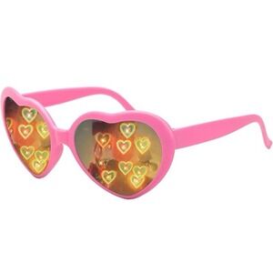 NEW Women's Pink Special Optical Illusion Heart Defraction Sunglasses‎